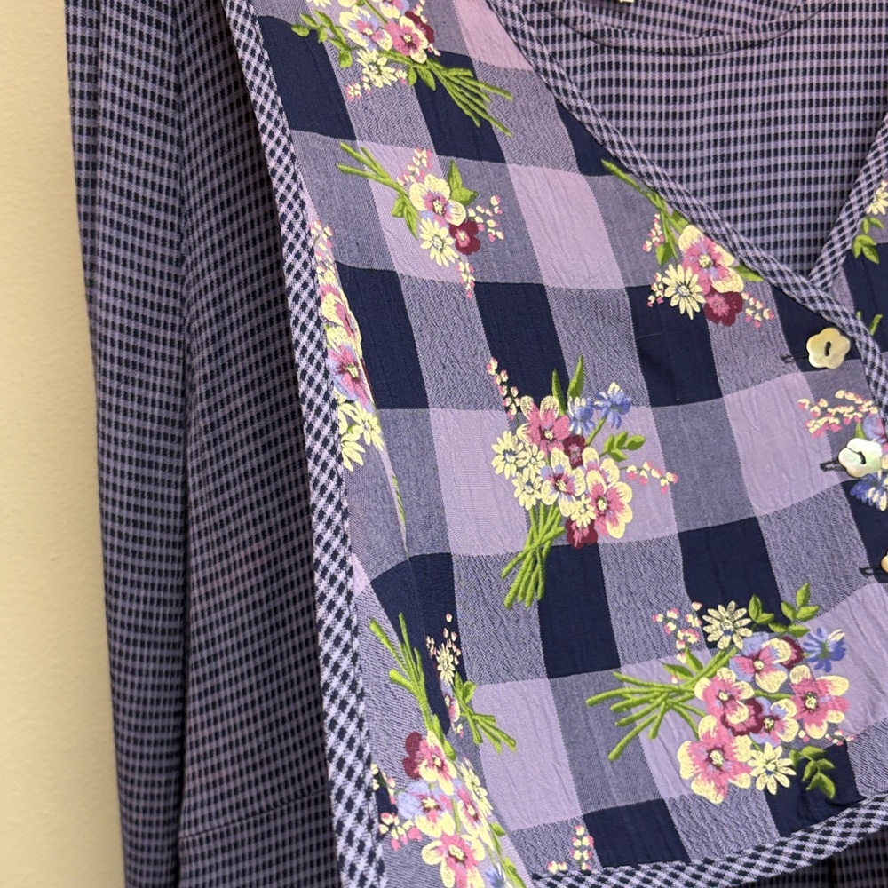 Vintage Purple Checkered Floral Dress - Picture 5 of 6